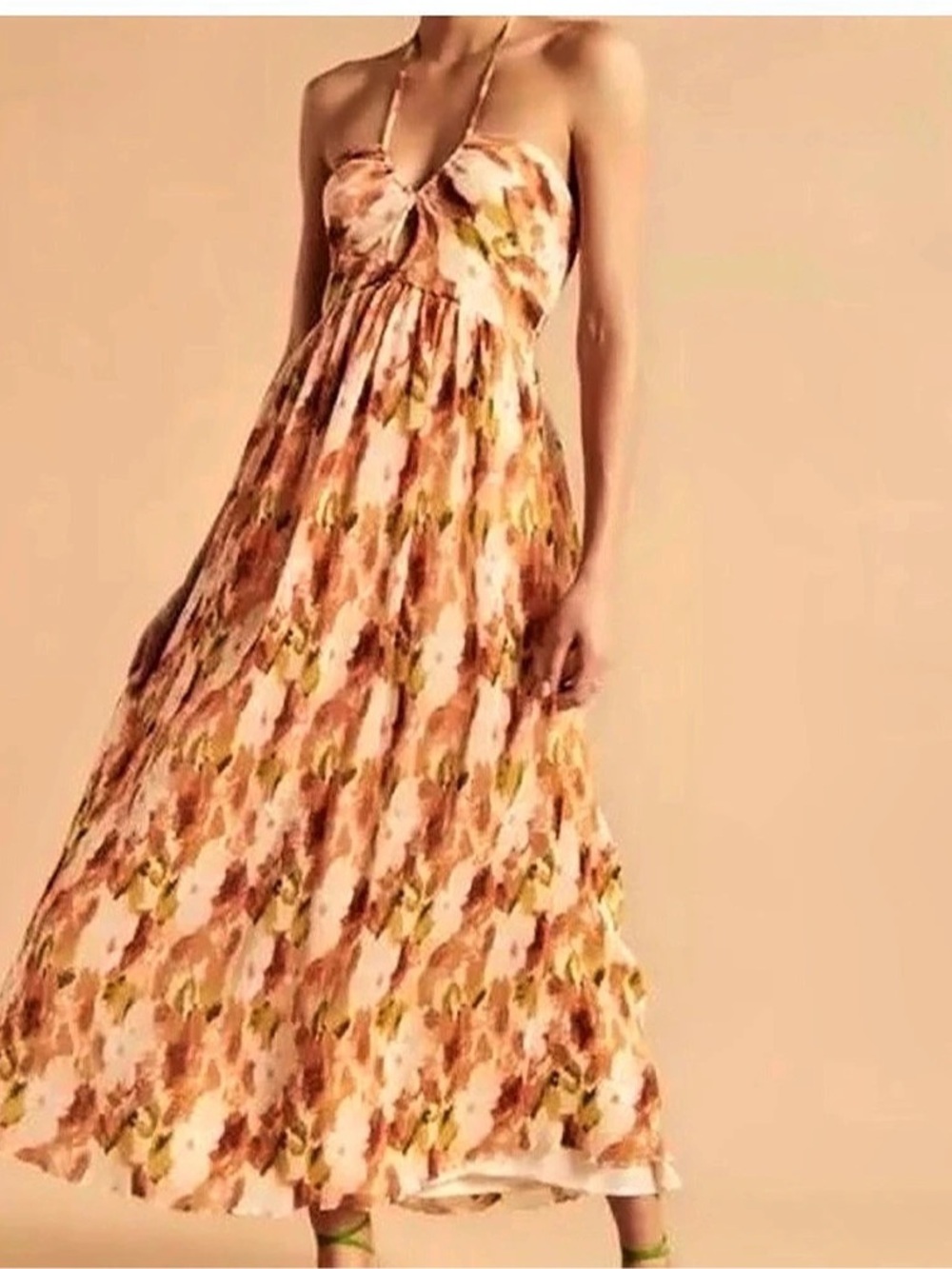 Abercrombie & Fitch Drama Halter Maxi Dress Small Pleated Floral Fall Boho